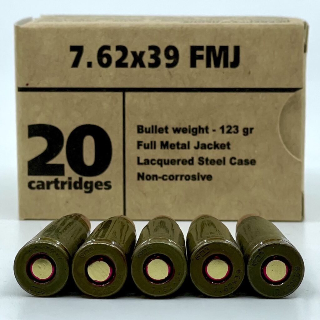 Barnaul 7.62X39 FMJ 123 Grain Lacquered Steel Case Sealed Primer and Bullet Case Neck Non Corrosive Box of 20 Cartridges
